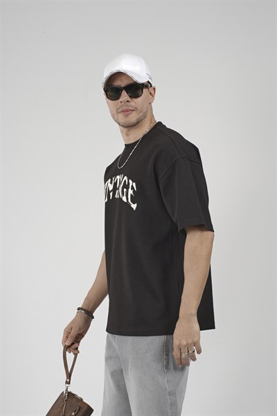 Vıntage Yazılı Bisiklet Yaka Oversize Kalıp Erkek Tişört