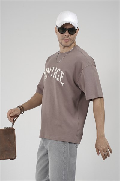 Vıntage Yazılı Bisiklet Yaka Oversize Kalıp Erkek Tişört