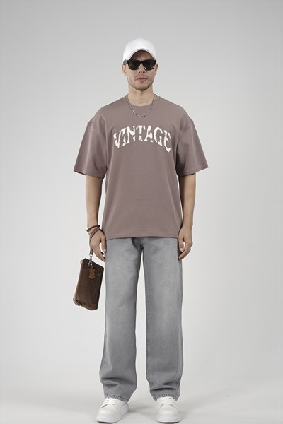 Vıntage Yazılı Bisiklet Yaka Oversize Kalıp Erkek Tişört