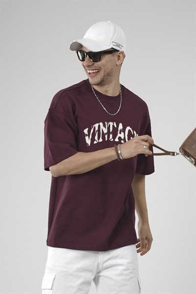 Vıntage Yazılı Bisiklet Yaka Oversize Kalıp Erkek Tişört