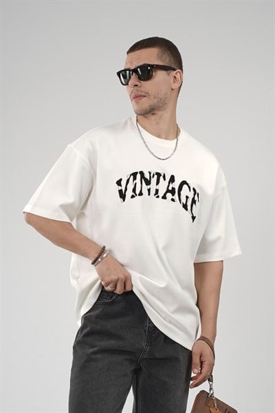 Vıntage Yazılı Bisiklet Yaka Oversize Kalıp Erkek Tişört