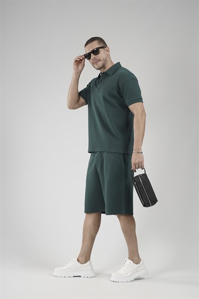 Yarım Oversize Kalıp Polo Yaka Erkek Şort Takım
