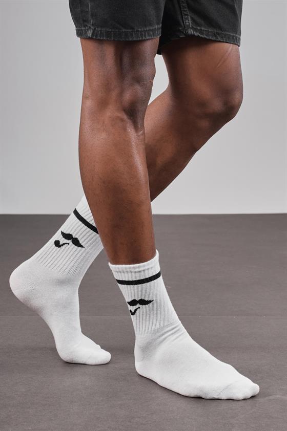 4'lü Desenli Sporcu Unisex Beyaz Çorap