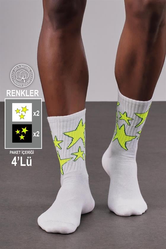 4'lü Yıldız Desenli Unisex Sporcu Çorap
