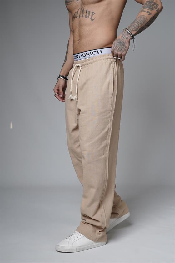 Baggy Kalıp Düz Keten Pantolon