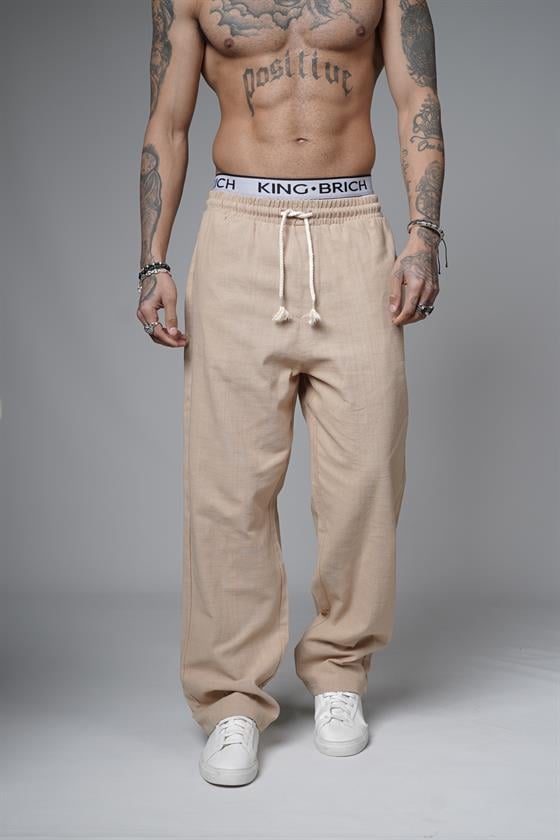 Baggy Kalıp Düz Keten Pantolon