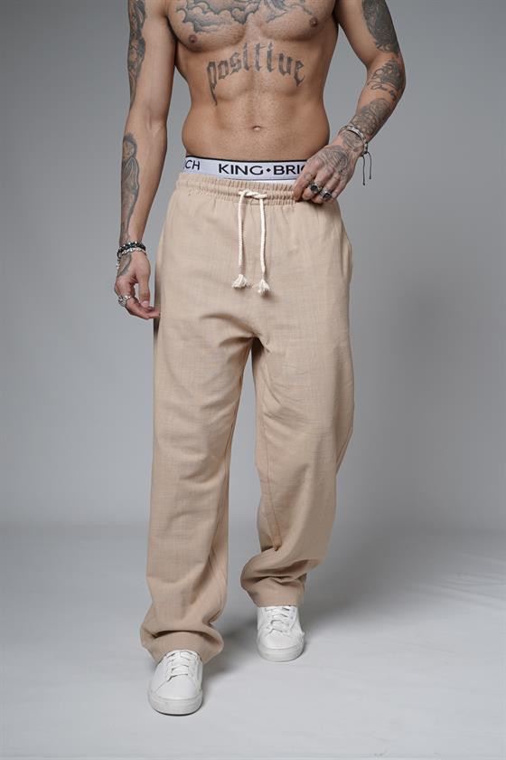 Baggy Kalıp Düz Keten Pantolon