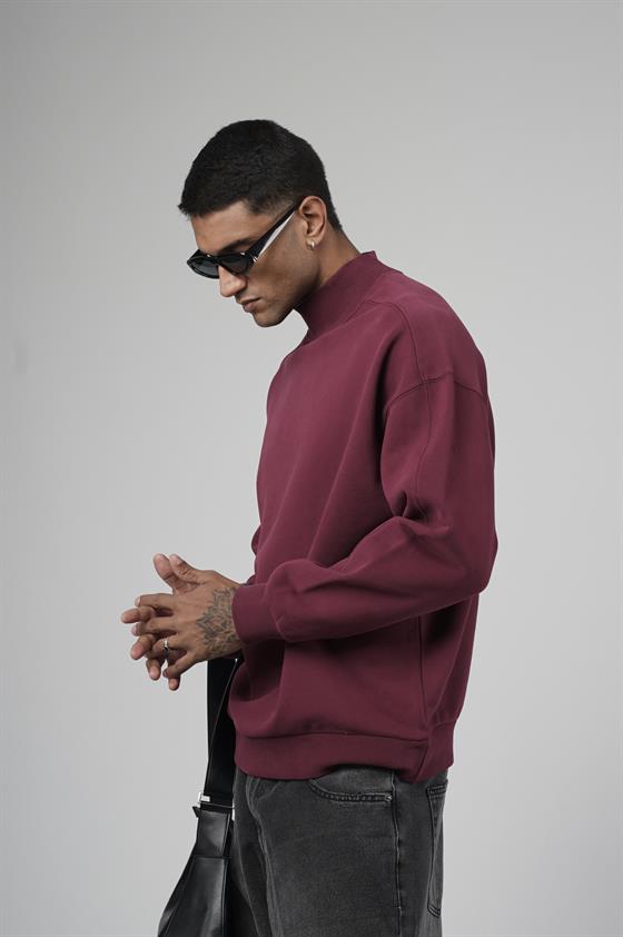 Balıkçı Yaka Oversize Kalıp Erkek Sweatshirt