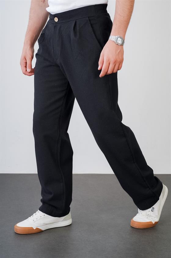 Beli Lastikli Regular Kalıp Cepli Boyfrıend Keten Pantolon