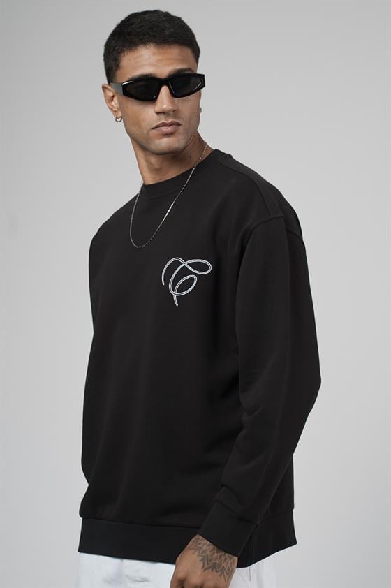 Bisiklet Yaka Baskılı Nakış Detaylı Erkek Sweatshirt