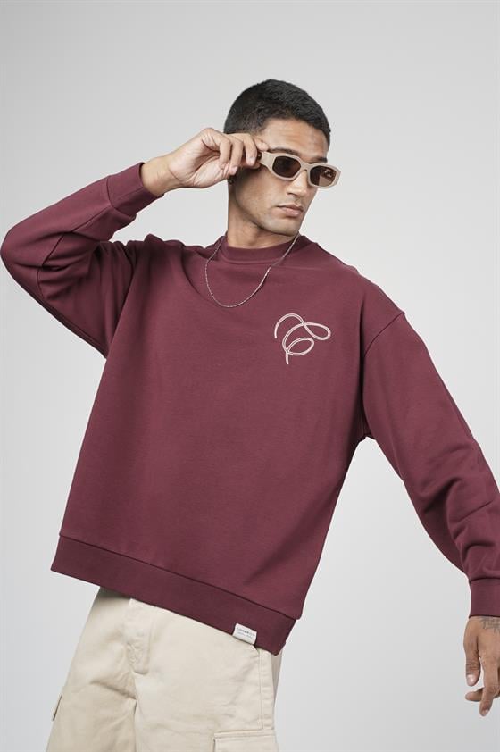 Bisiklet Yaka Baskılı Nakış Detaylı Erkek Sweatshirt