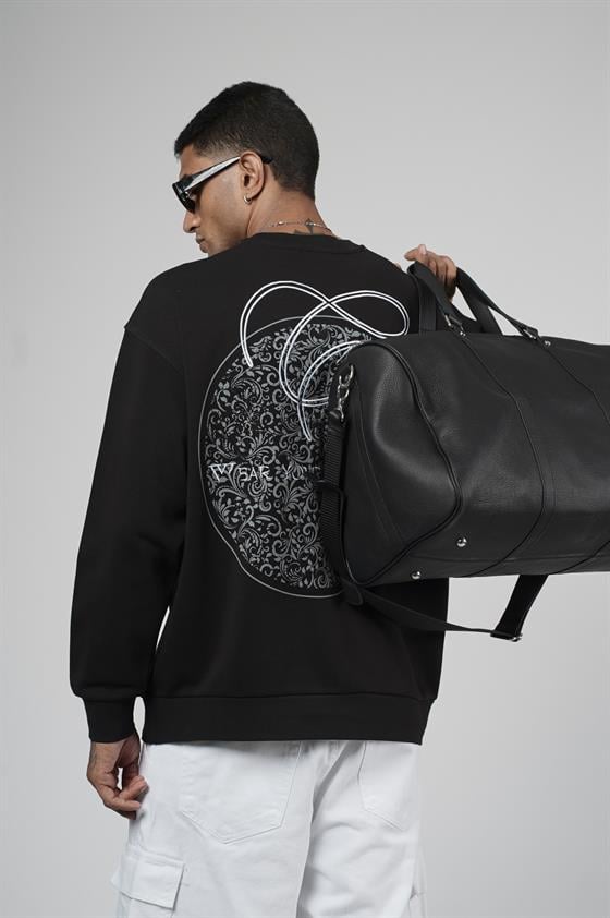 Bisiklet Yaka Baskılı Nakış Detaylı Erkek Sweatshirt