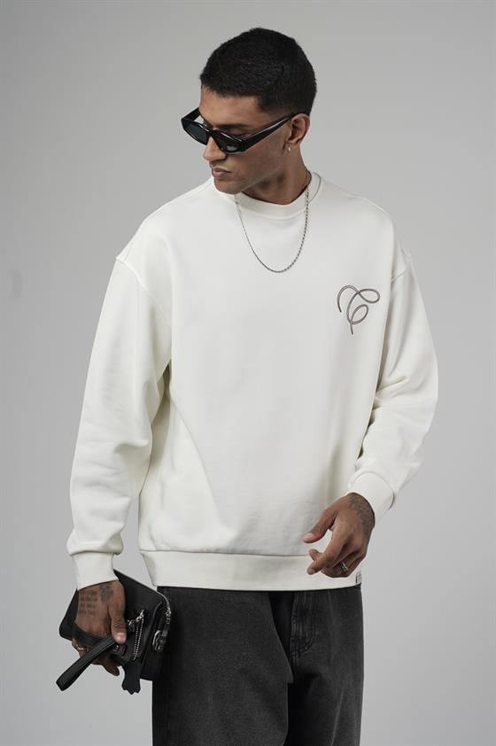 Bisiklet Yaka Baskılı Nakış Detaylı Erkek Sweatshirt