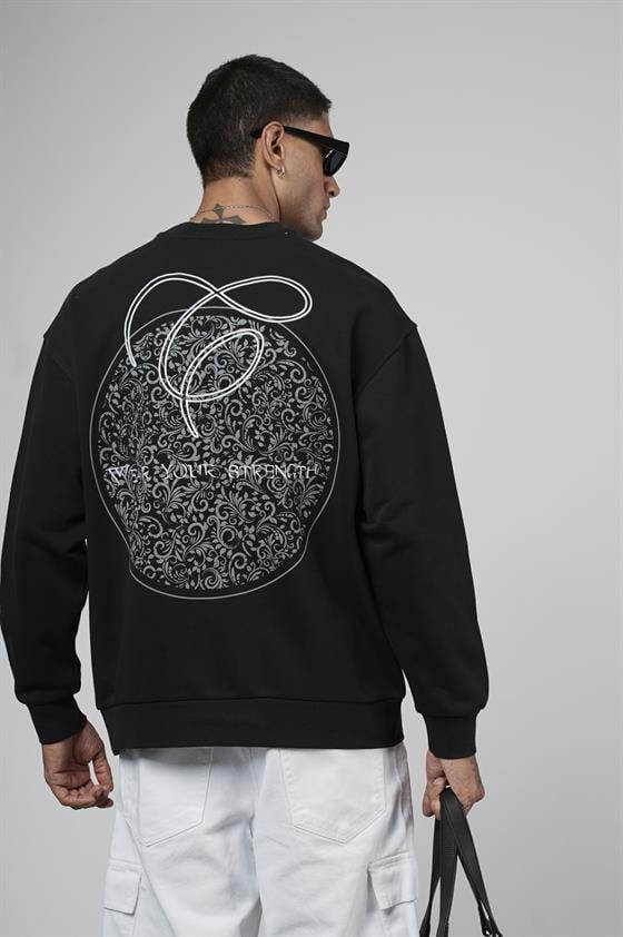 Bisiklet Yaka Baskılı Nakış Detaylı Erkek Sweatshirt