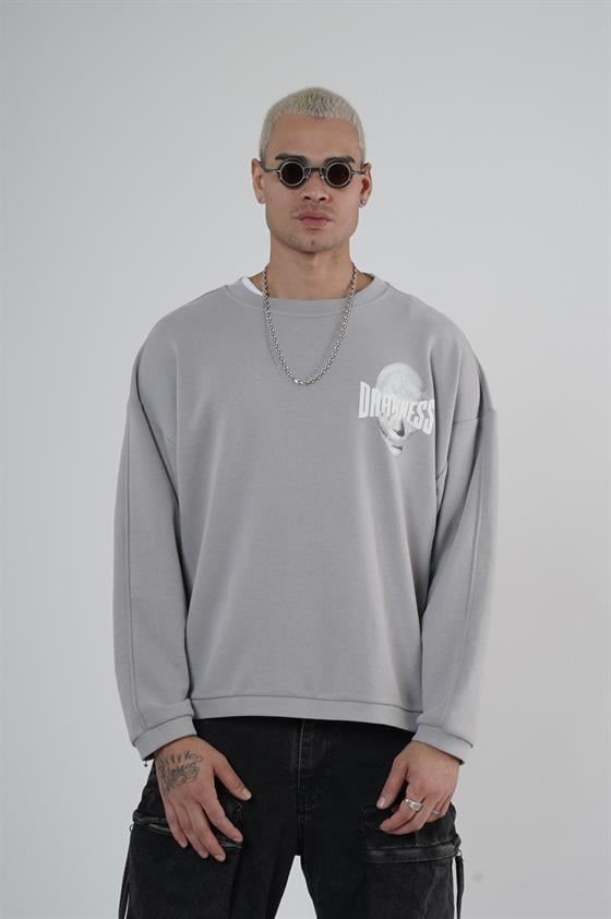 Bisiklet Yaka Darkness Baskılı Oversize Unisex Sweatshirt