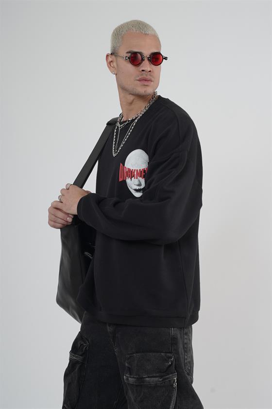 Bisiklet Yaka Darkness Baskılı Oversize Unisex Sweatshirt