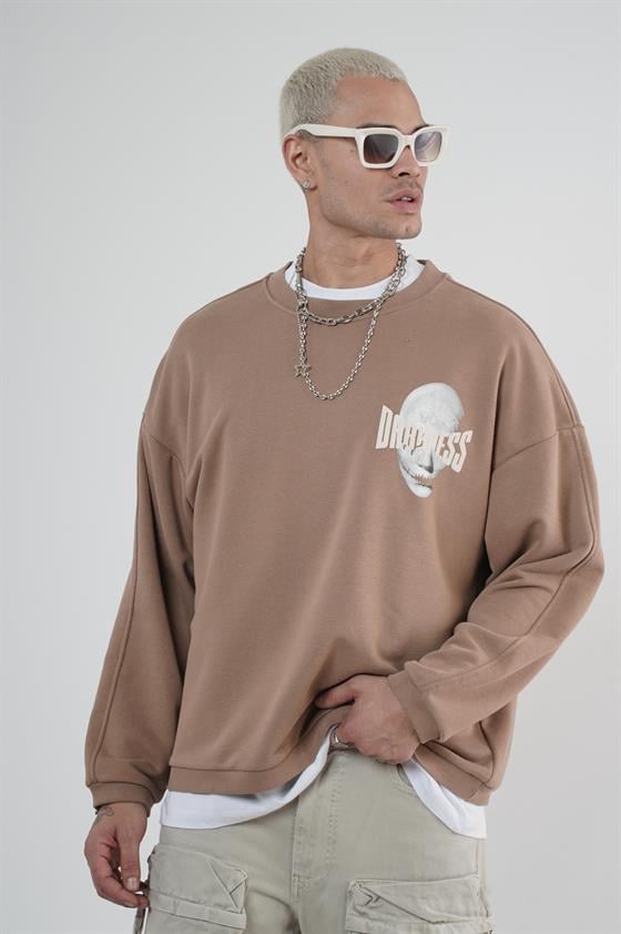 Bisiklet Yaka Darkness Baskılı Oversize Unisex Sweatshirt