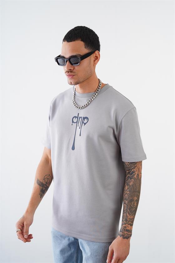 Bisiklet Yaka Drıp Baskılı Regular Kalıp Unisex Double Face Tshirt
