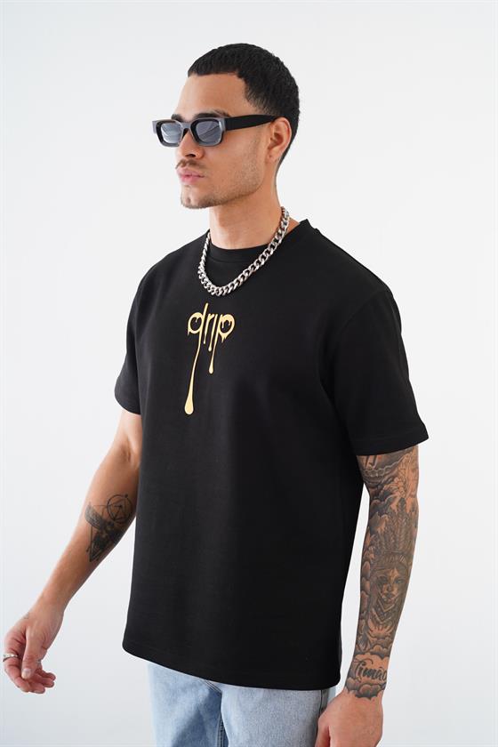 Bisiklet Yaka Drıp Baskılı Regular Kalıp Unisex Double Face Tshirt