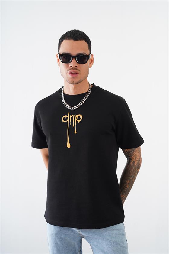 Bisiklet Yaka Drıp Baskılı Regular Kalıp Unisex Double Face Tshirt