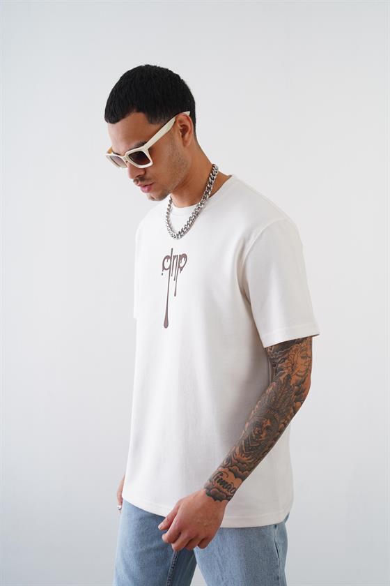 Bisiklet Yaka Drıp Baskılı Regular Kalıp Unisex Double Face Tshirt