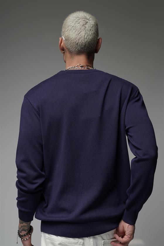 Bisiklet Yaka Fitilli Oversize Kalıp Triko Kazak 
