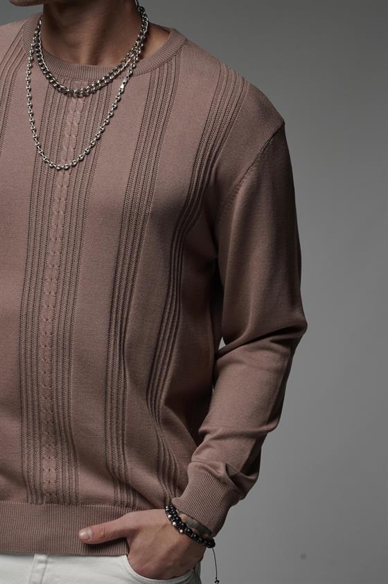 Bisiklet Yaka Fitilli Oversize Kalıp Triko Kazak 
