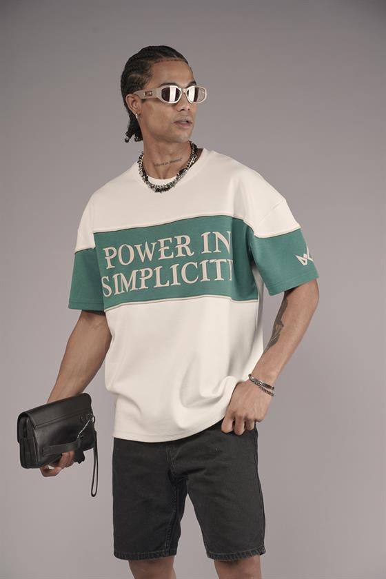 Bisiklet Yaka Garnili Biye Detaylı Oversize Unisex Tişört