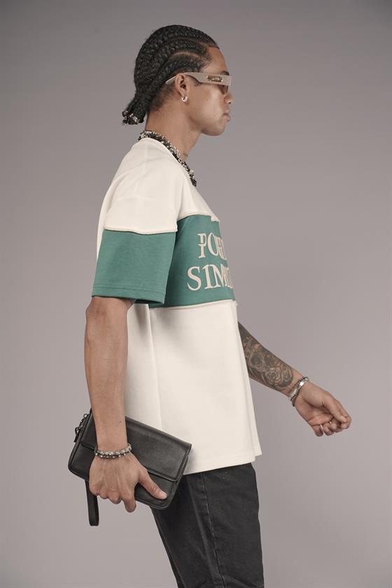 Bisiklet Yaka Garnili Biye Detaylı Oversize Unisex Tişört
