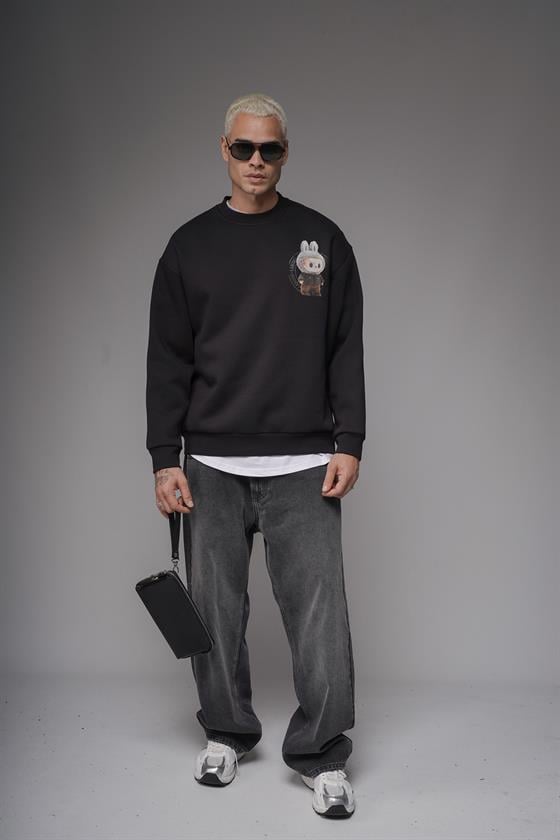 Bisiklet Yaka Labubu Baskılı Oversize Kalıp Unisex Sweatshirt