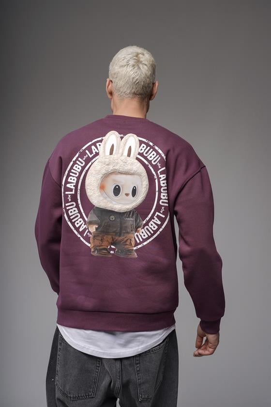 Bisiklet Yaka Labubu Baskılı Oversize Kalıp Unisex Sweatshirt