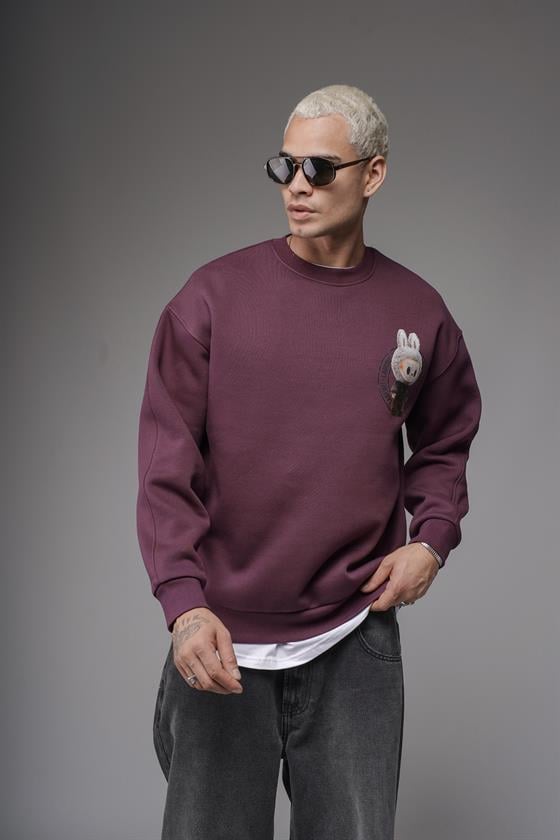 Bisiklet Yaka Labubu Baskılı Oversize Kalıp Unisex Sweatshirt