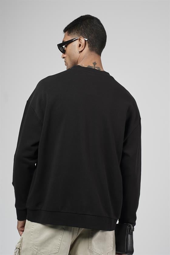 Bisiklet Yaka Lazerli Oversize Kalıp Erkek Sweatshirt