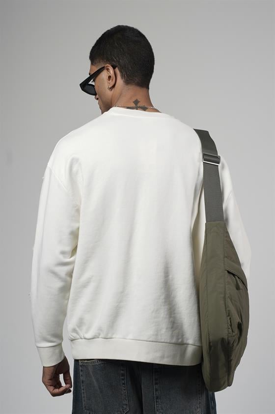 Bisiklet Yaka Lazerli Oversize Kalıp Erkek Sweatshirt