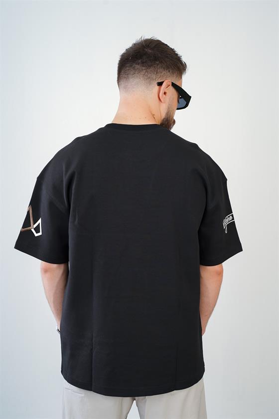 Bisiklet Yaka Logo Baskılı Nakışlı Double Face Oversize Kesim Erkek Tişört