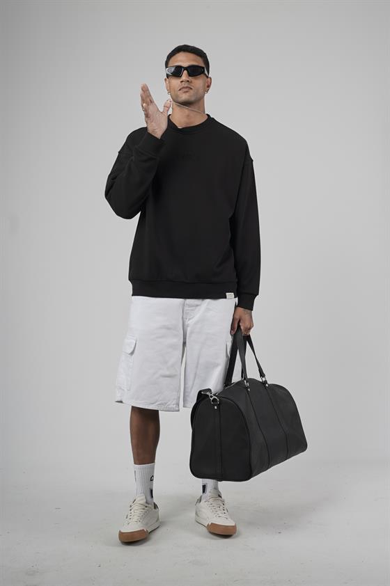 Bisiklet Yaka Logolu Oversize Kalıp Erkek Sweatshirt