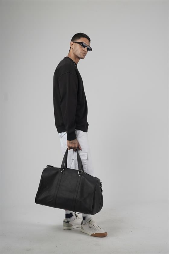 Bisiklet Yaka Logolu Oversize Kalıp Erkek Sweatshirt