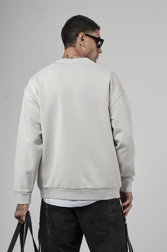 Bisiklet Yaka Logolu Oversize Kalıp Erkek Sweatshirt