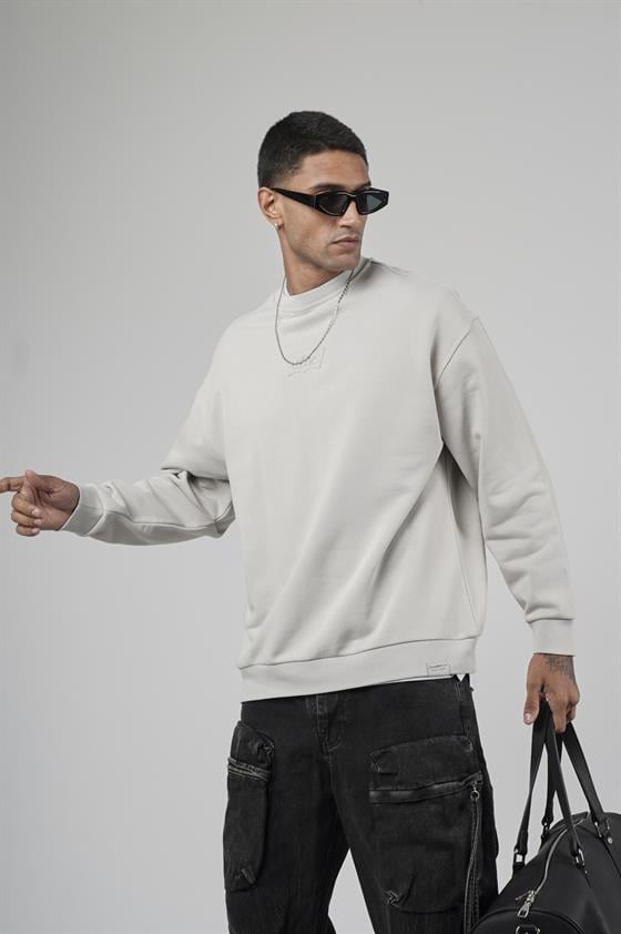 Bisiklet Yaka Logolu Oversize Kalıp Erkek Sweatshirt