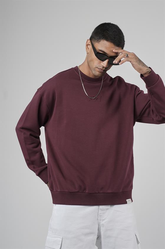 Bisiklet Yaka Logolu Oversize Kalıp Erkek Sweatshirt