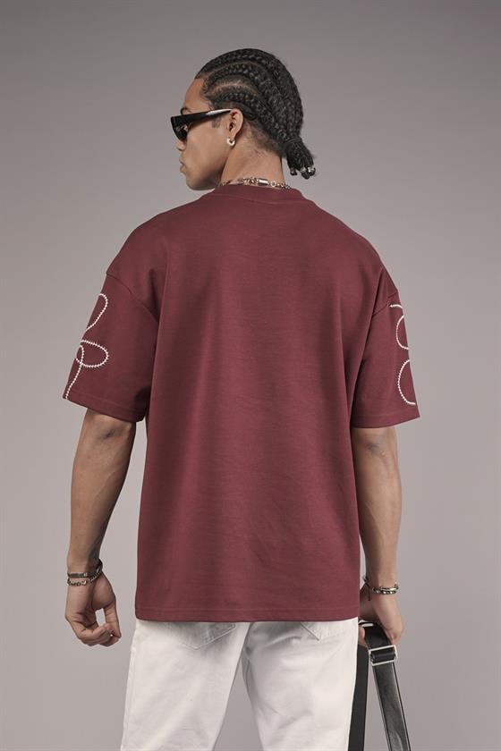 Bisiklet Yaka Nakış Detaylı Oversize Kalıp Unisex Tişört