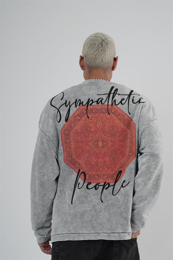 Bisiklet Yaka Ön ve Arka Basılı Yıkamalı Oversize Kalıp Unisex Sweatshirt