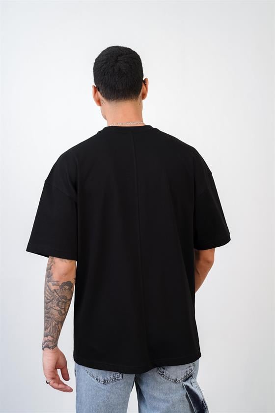 Bisiklet Yaka Önü Çin Yazılı Baskılı Unisex Oversize Tişört