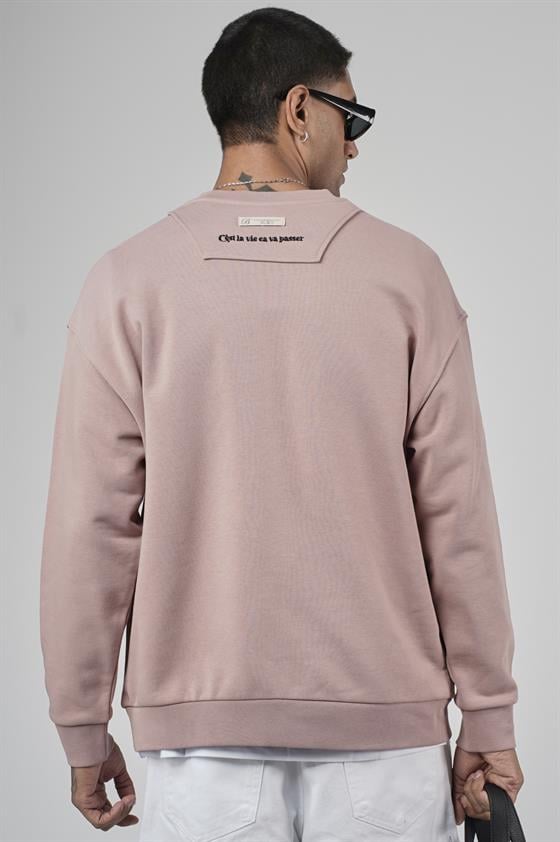 Bisiklet Yaka Önü Etiket Detaylı Oversize Basic Erkek Sweatshirt