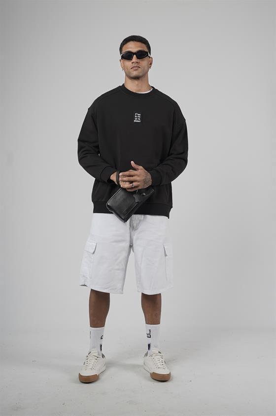 Bisiklet Yaka Önü Etiket Detaylı Oversize Basic Erkek Sweatshirt