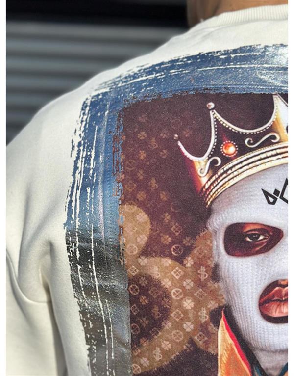 Bisiklet Yaka Önü Logo Detaylı Sırtı Baskılı Ribanalı Erkek Oversize Kalıp Sweatshirt