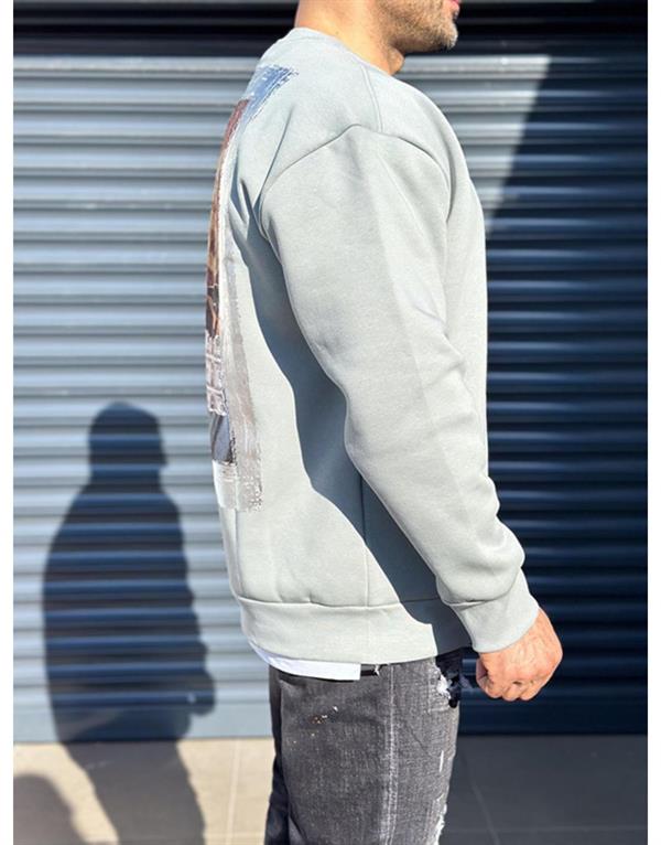 Bisiklet Yaka Önü Logo Detaylı Sırtı Baskılı Ribanalı Erkek Oversize Kalıp Sweatshirt