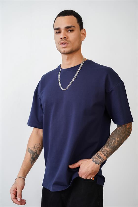 Bisiklet Yaka Oversize Düz Unisex Tişört