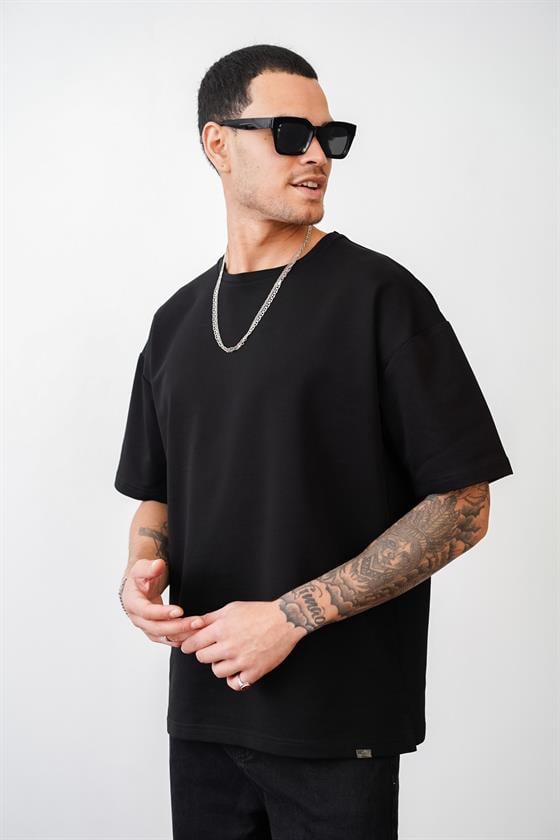 Bisiklet Yaka Oversize Düz Unisex Tişört