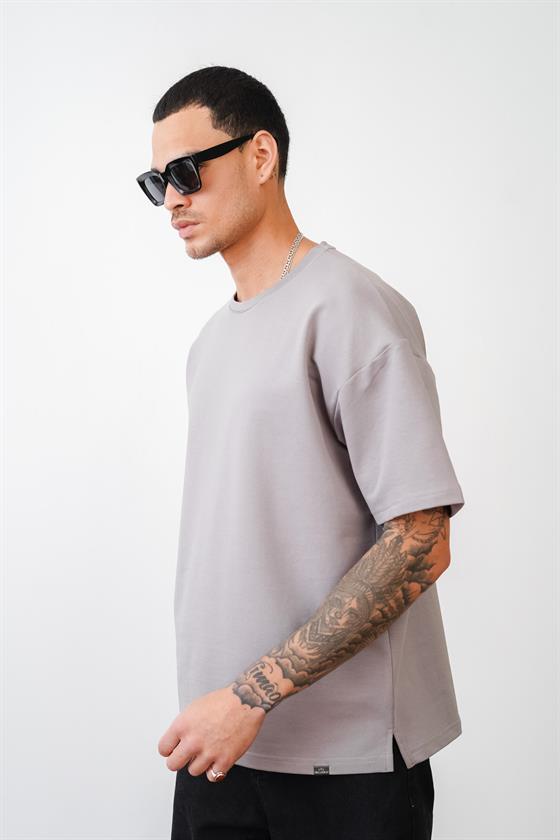 Bisiklet Yaka Oversize Düz Unisex Tişört